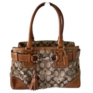 COACH Brown Signature Logo Handbag with leather purple inside M0771-12297